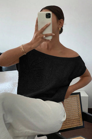 Off-Shoulder Floral-Patterned Sweater