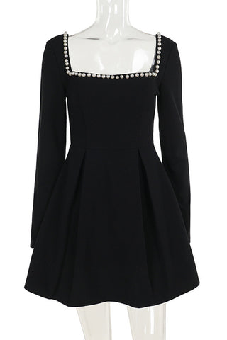 Square Neck Pearl-Accent Dress