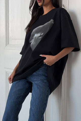 Graphic Lip Print Oversized T-Shirt