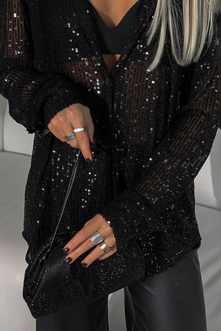Sparkling Sequin Button-Front Blouse