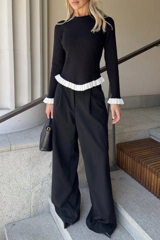 Ruffled Hem Long Sleeve Knit Top