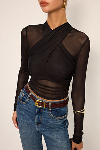 Sheer Mesh Long Sleeve Blouse