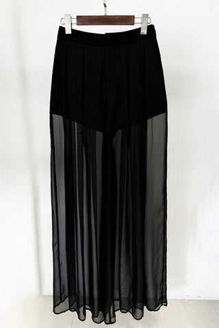 Sheer Mesh Layered Panel Pants
