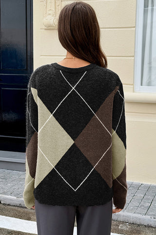 Argyle Pattern V-Neck Sweater
