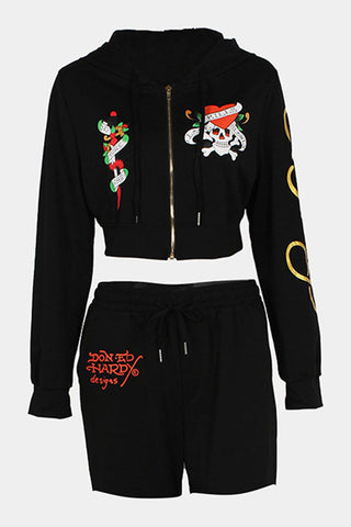 Skull Crop Top and Jogger Pants Set