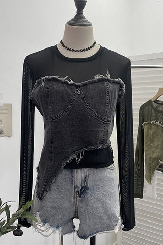 Distressed Layered Denim Blouse