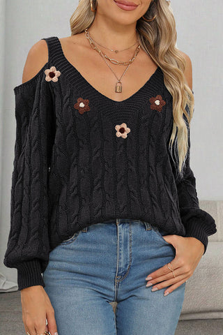 Cold Shoulder Cable Knit Sweater