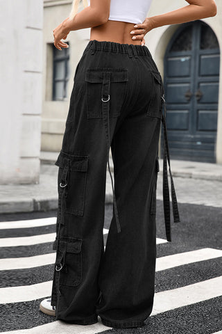 Stylish Wide-Leg Denim Cargo Pants