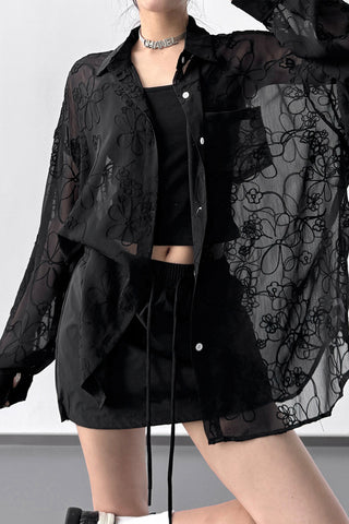 Sheer Floral Button Blouse
