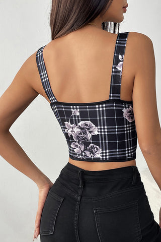 Checkered Floral Corset Tank