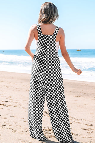 Checkered Wide-Leg Overalls