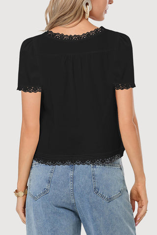 Lace-Trim Button-Down T-Shirt