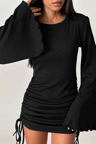 Bell-Sleeve Ruched Casual Dress