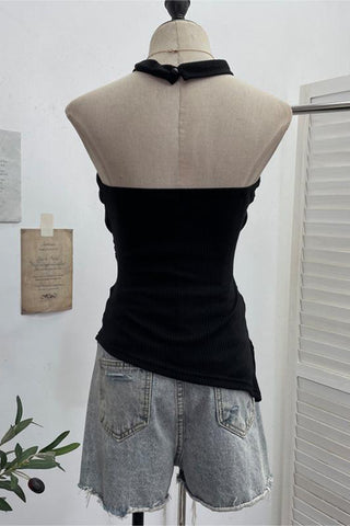 Strapless Ribbed Tank with Waist Tie