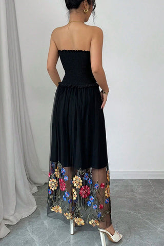 Floral Overlay Strapless Dress