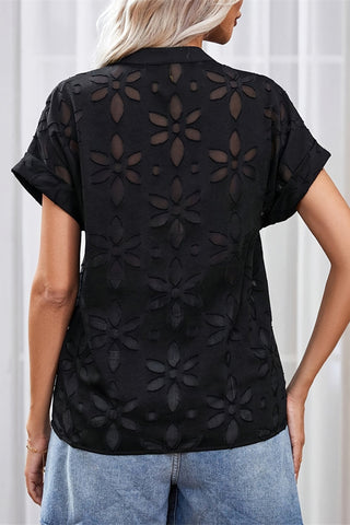 Short Sleeve Embroidered Lace Blouse