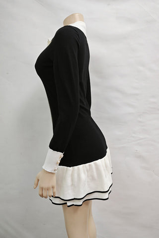 Button-Front Casual Dress with Contrast Trim