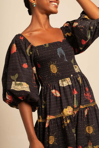 Balloon Sleeve Tiered Maxi Dress