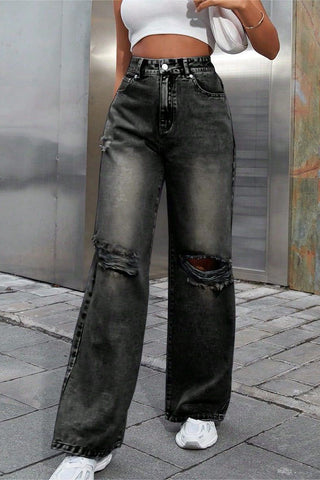 Distressed Wide-Leg Jeans