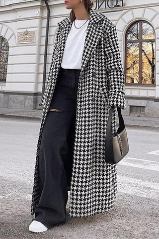 Oversized Houndstooth Long Coat