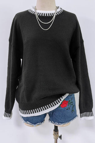 Stylish Crewneck Sweater with Ribbed Trim