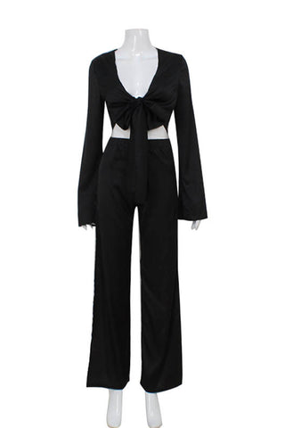 Tie-Front Long Sleeve Pants Set