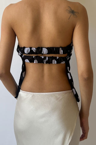 Strapless Twist-Front Polka Dot Top