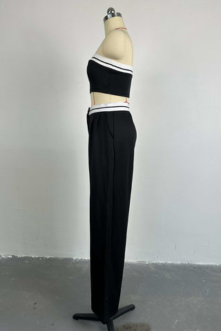 Strapless Crop Top and Wide-Leg Pants Set