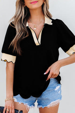 Scallop Trim Short Sleeve Top