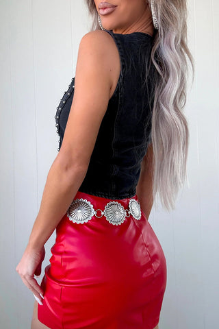 Studded Button-Front Denim Vest