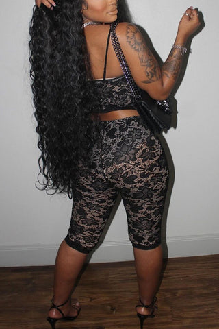 Lace Crop Top and Capri Pants Set