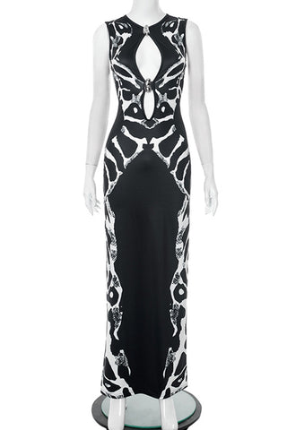 Keyhole Maxi Dress with Abstract Pattern