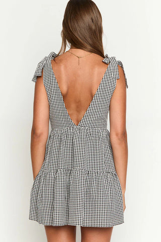 Tie-Strap Gingham Casual Dress