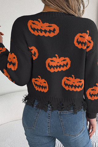 Jack-O'-Lantern Frayed Hem Sweater