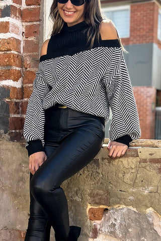 Cold Shoulder Chevron Sweater
