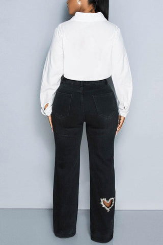 Heart-Detail Straight-Leg Jeans