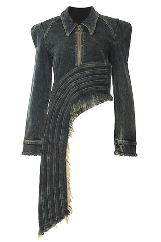Asymmetric Zip-Up Denim Blazer