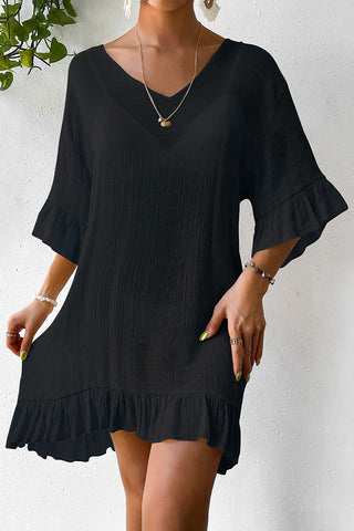 Breezy V-Neck Ruffle Hem Cover-Up