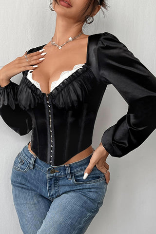 Lace-Trim Corset Blouse