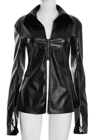Sleek Zip-Up Faux Leather Jacket