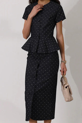 Button-Front Polka Dot Skirt Set