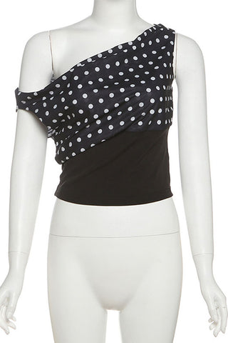 One-Shoulder Polka Dot Blouse