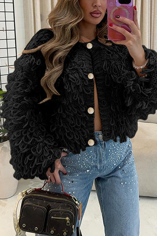 Textured Button-Up Cardigan Sweater