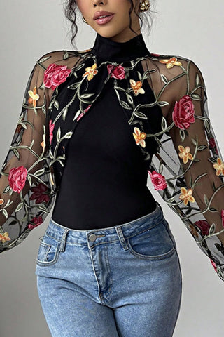 Floral Detail Sheer Blouse