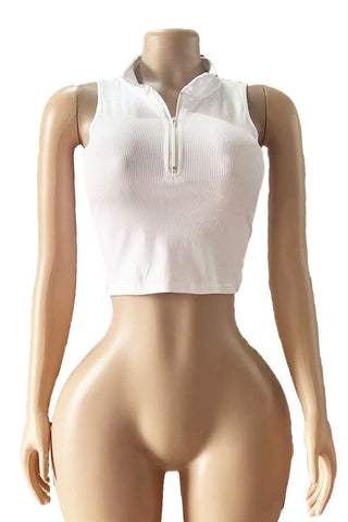 V-Neck Zip Crop Top