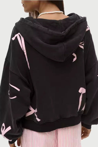 Ribbon-Accent Zip-Up Hoodie