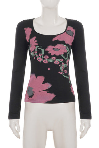 Floral Long-Sleeve Square Neck Blouse