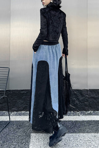 Lace A-Line Denim Skirt