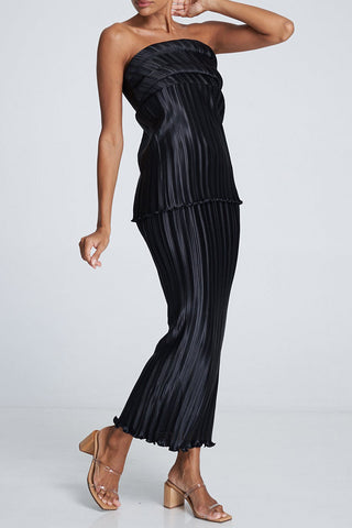 Pleated Strapless Top and Skirt Set