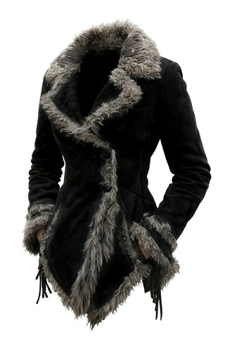 Button-Front Faux Fur Trimmed Jacket